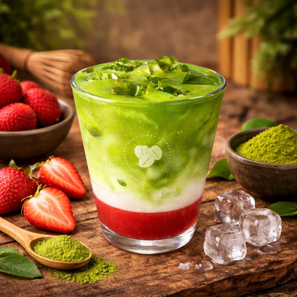 Strawberry Coconut Matcha Iced Latte